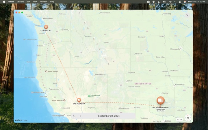 Map View in the Parcel app for Mac