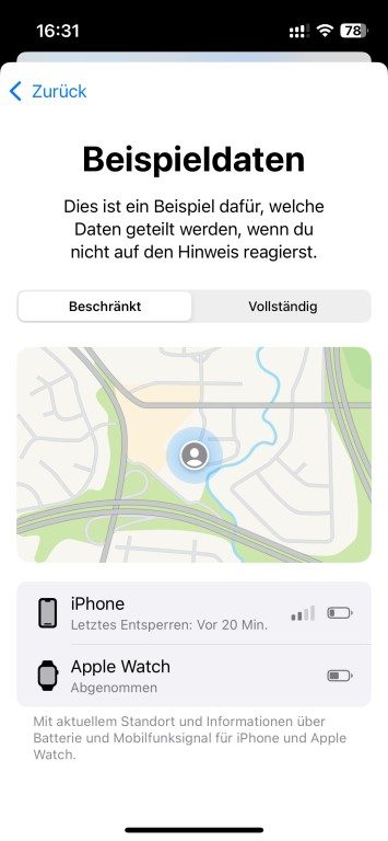 Découvrez comment fonctionne la nouvelle fonctionnalité iOS "Accompagnement" 6 Wegbegleitung iPhone Beispiel