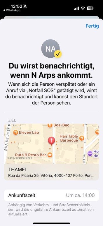 Découvrez comment fonctionne la nouvelle fonctionnalité iOS "Accompagnement" 8 Heimwegbegleitung Empfaenger