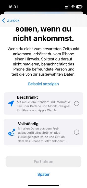 Découvrez comment fonctionne la nouvelle fonctionnalité iOS "Accompagnement" 5 Wegbegleitung iPhone Datenauswahl