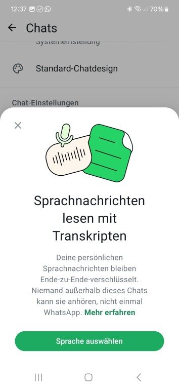 Convertir vos messages vocaux WhatsApp en texte : la méthode facile à adopter 3 Il ne vous reste plus qu'à choisir la bonne langue. (Capture d'écran)
