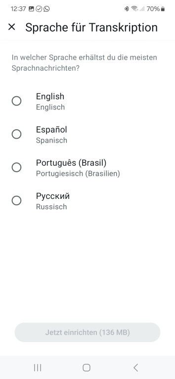 Convertir vos messages vocaux WhatsApp en texte : la méthode facile à adopter 6 Sous Android, il n'y a actuellement que quatre langues - au 1er décembre 2024. (Capture d'écran)