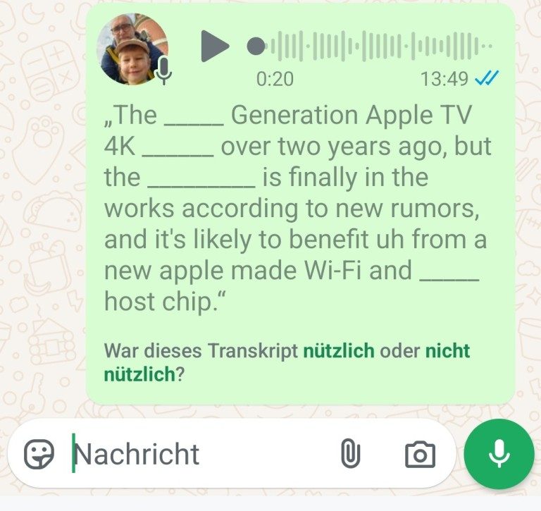 Convertir vos messages vocaux WhatsApp en texte : la méthode facile à adopter 7 Ce n'est pas encore parfait - mais l'anglais fonctionne plutôt bien. Suffisamment pour en comprendre le contenu. (Capture d'écran)