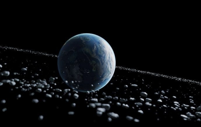 Illustration de la Terre entourée d'un anneau planétaire. Crédit : Oliver Hull