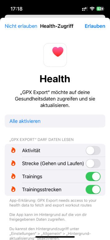 Exportation des cartes d'entraînement de l'Apple Watch : Découvrez comment faire ! 9 Autoriser l'accès aux données de santé