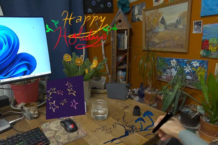 J'ai testé trois nouveaux gadgets VR qui rendent le Quest 3 et 3S encore plus impressionnants 6 Gravity Sketch supports the pressure sensitive tip of Logitech's MX Ink stylus.