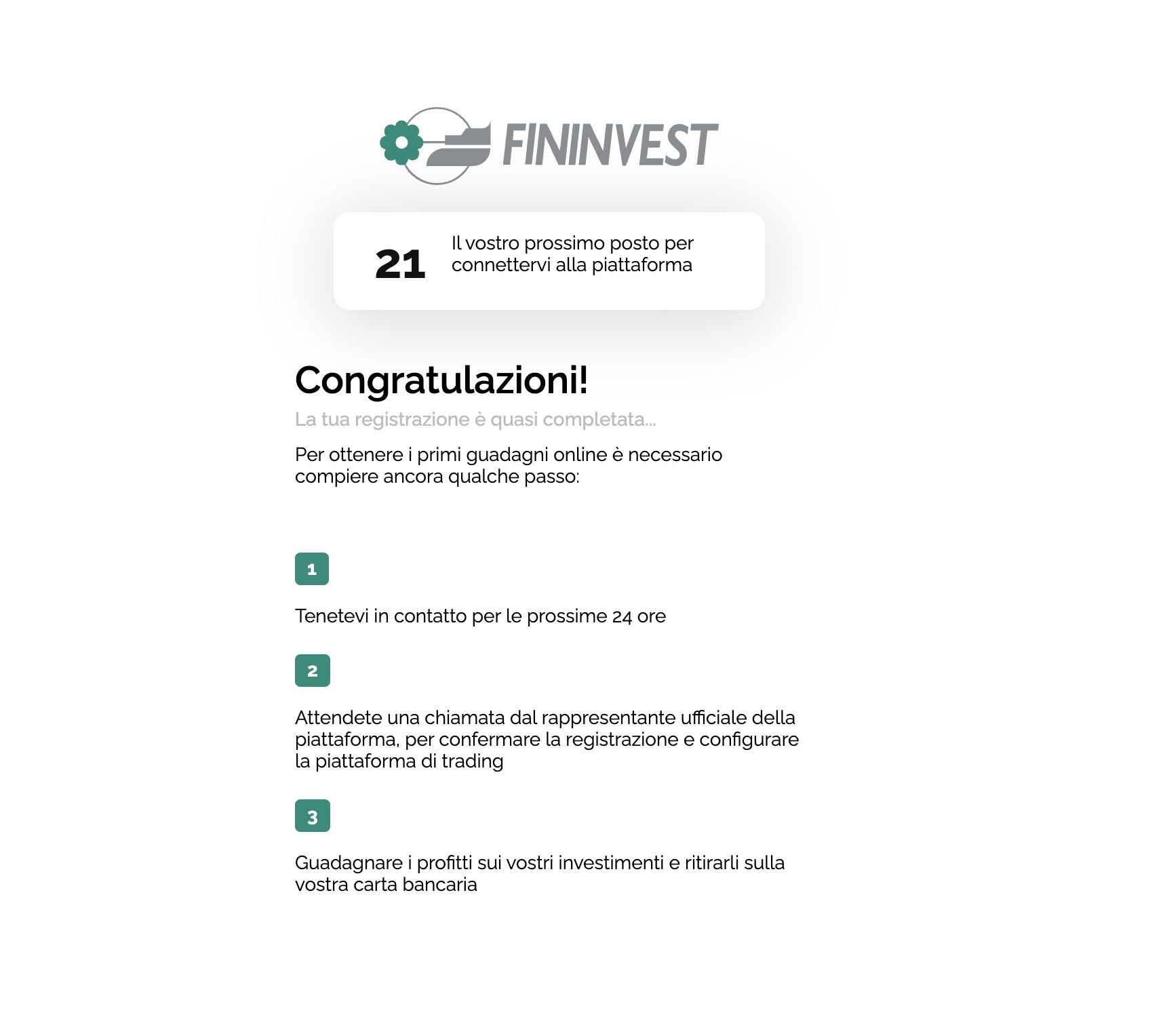 La grosse arnaque qui utilise le nom de Fininvest : ils vendent des investissements mais veulent seulement vider votre compte 3 FACEBOOK | Une des étapes du formulaire lié à la fraude utilisant le logo de l'entreprise