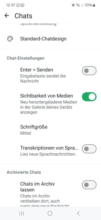 Convertir vos messages vocaux WhatsApp en texte : la méthode facile à adopter 2 Dans les paramètres, vous trouverez la nouvelle fonction. (Capture d'écran)