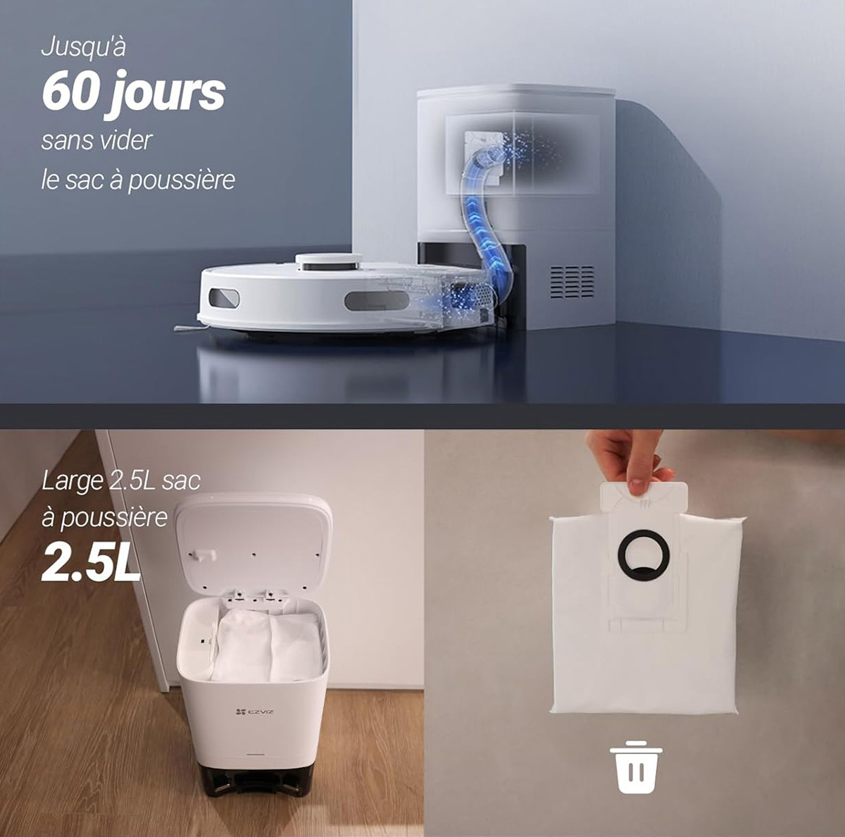 Le très bon aspirateur robot laveur complet EZVIZ RE4C Plus sous les 230€ actuellement ! 2 Ezviz Re4c Plus Station