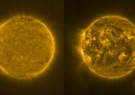 À gauche le soleil en février 2021, à droite en octobre 2023. Crédit : ESA & NASA/Solar Orbiter/EUI Team