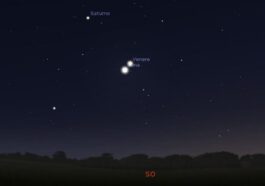 Simulation de la conjonction astrale de ce soir. Crédit : Stellarium