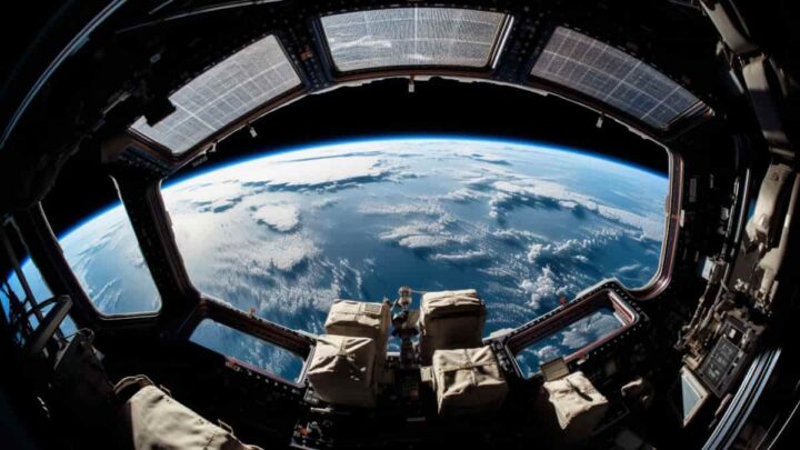 Terre vue d'un vaisseau spatial/satellite