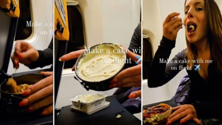 Sors les ingrédients et réalise une cheesecake en plein vol, la vidéo de la blogueuse culinaire fait le buzz 1 La food blogger italiana Federica Rossi ha condiviso i passaggi della preparazione di una cheesecake durante un volo aereo / Instagram @foodfede_