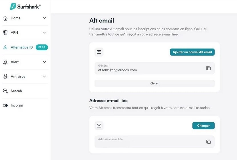 Protégez votre identité en ligne : le pouvoir du numéro virtuel et nouvelle identité de Surfshark 3 Surfshark Alternative Email