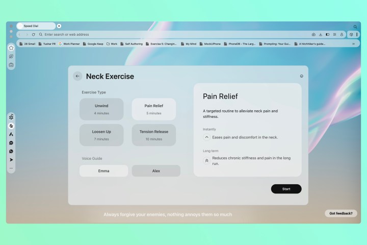 Exercices de cou relaxants avec le navigateur Opera Air.