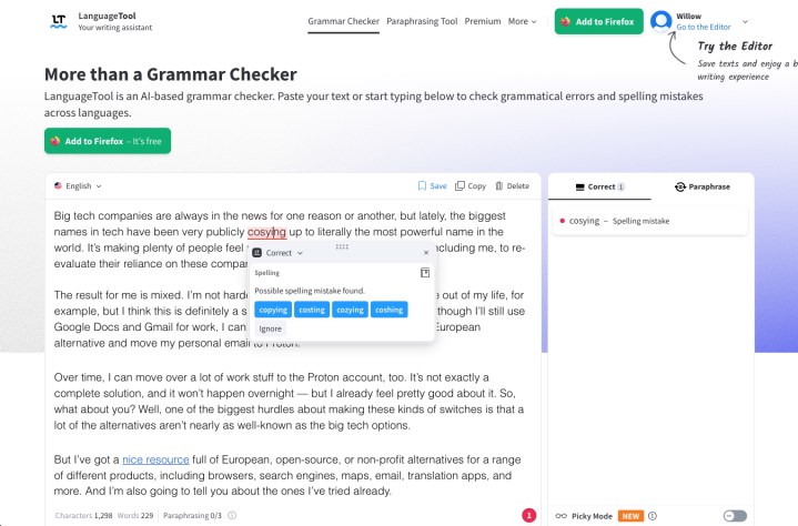 Les géants du numérique contrôlent ma vie digitale — voici comment j'ai repris le contrôle 8 LanguageTool alternative à Grammarly capture d'écran.