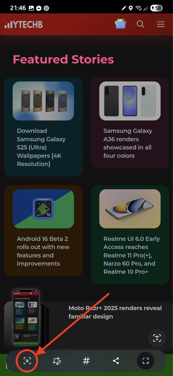 Comment faire une capture d'écran sur Galaxy S25 (y compris la capture longue) 7 Prenez une longue capture d'écran sur le Galaxy S25