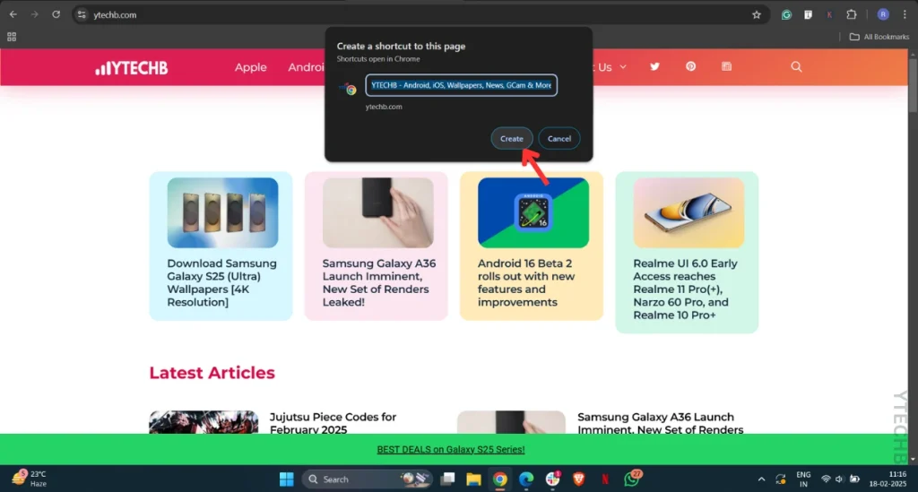 Comment créer un raccourci sur le bureau pour un site web sur votre PC Windows 6 Créer un raccourci de bureau pour un site web avec Google Chrome (4)