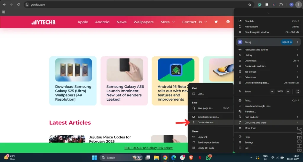 Comment créer un raccourci sur le bureau pour un site web sur votre PC Windows 5 Créer un raccourci de bureau pour un site web avec Google Chrome (3)