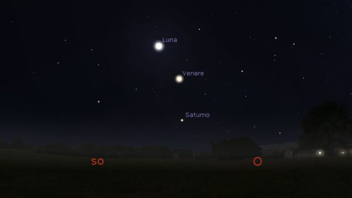 Aujourd'hui 2 février, un magnifique baiser entre la Lune, Vénus et Saturne : découvrez à quelle heure admirer cette conjonction céleste 2 Simulation de la conjonction astrale du 2 février 2025 entre la Lune, Vénus et Saturne. Crédit : Stellarium