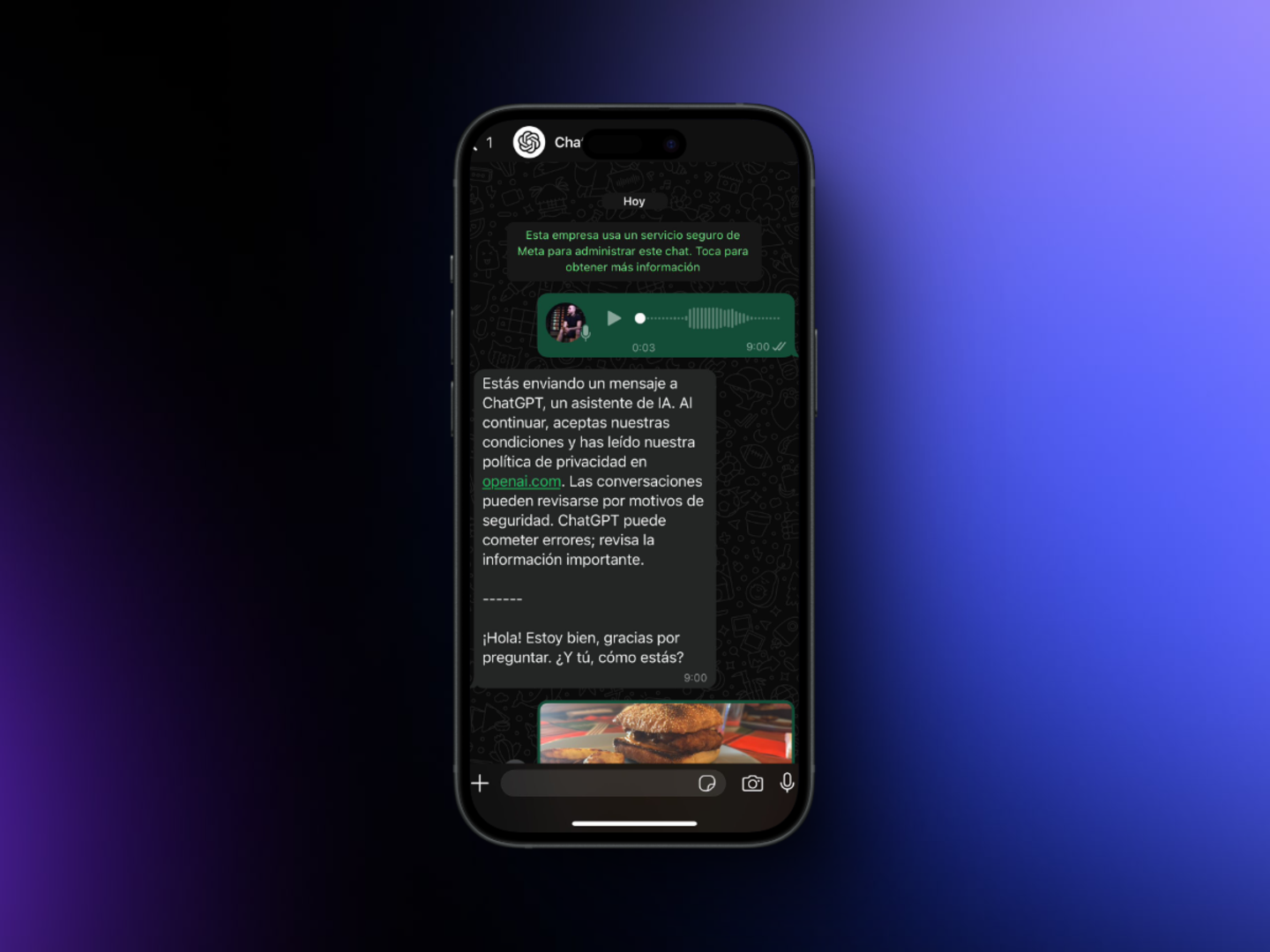 ChatGPT sur WhatsApp améliore : il peut désormais "écouter" vos messages vocaux 3 ChatGPT utilisé dans WhatsApp pour envoyer des messages audio et les comprendre