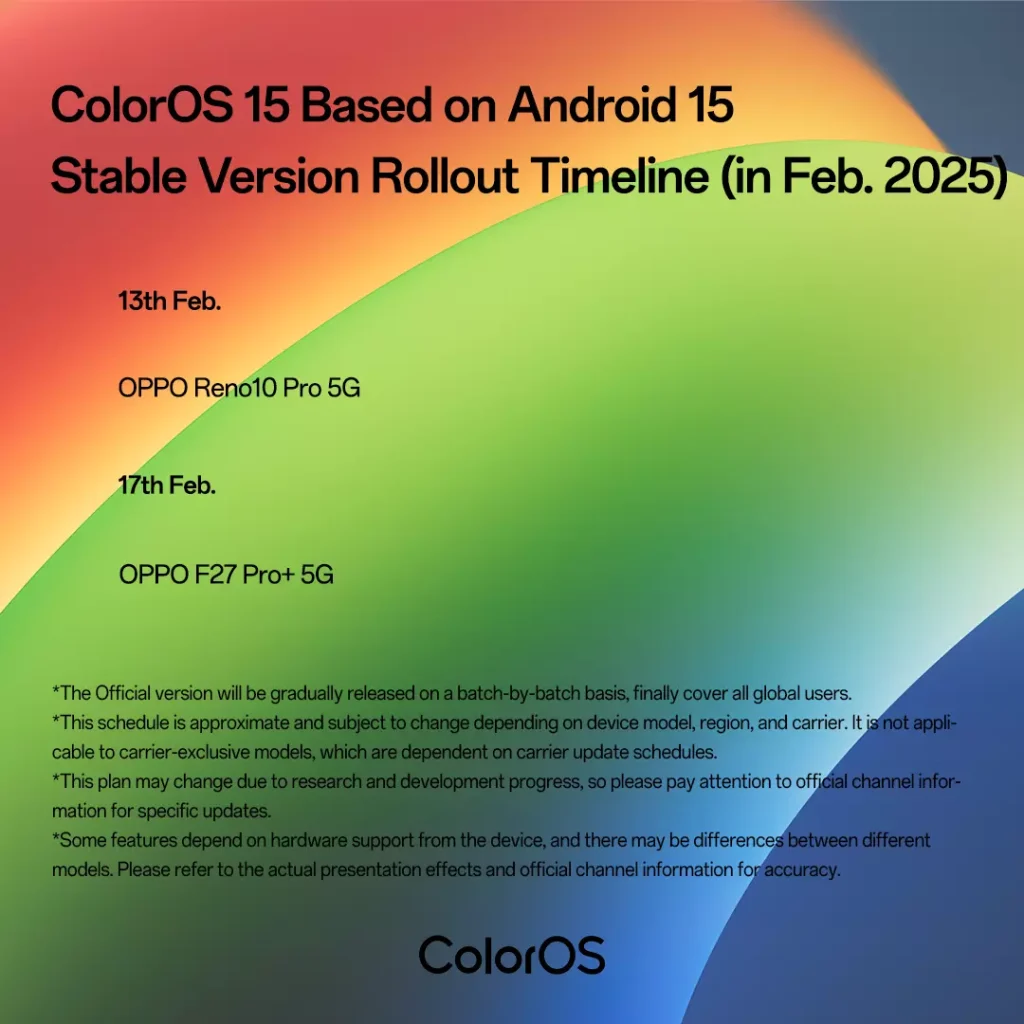ColorOS 15 arrive sur ces deux smartphones Oppo en février 2 ColorOS 15 February roadmap