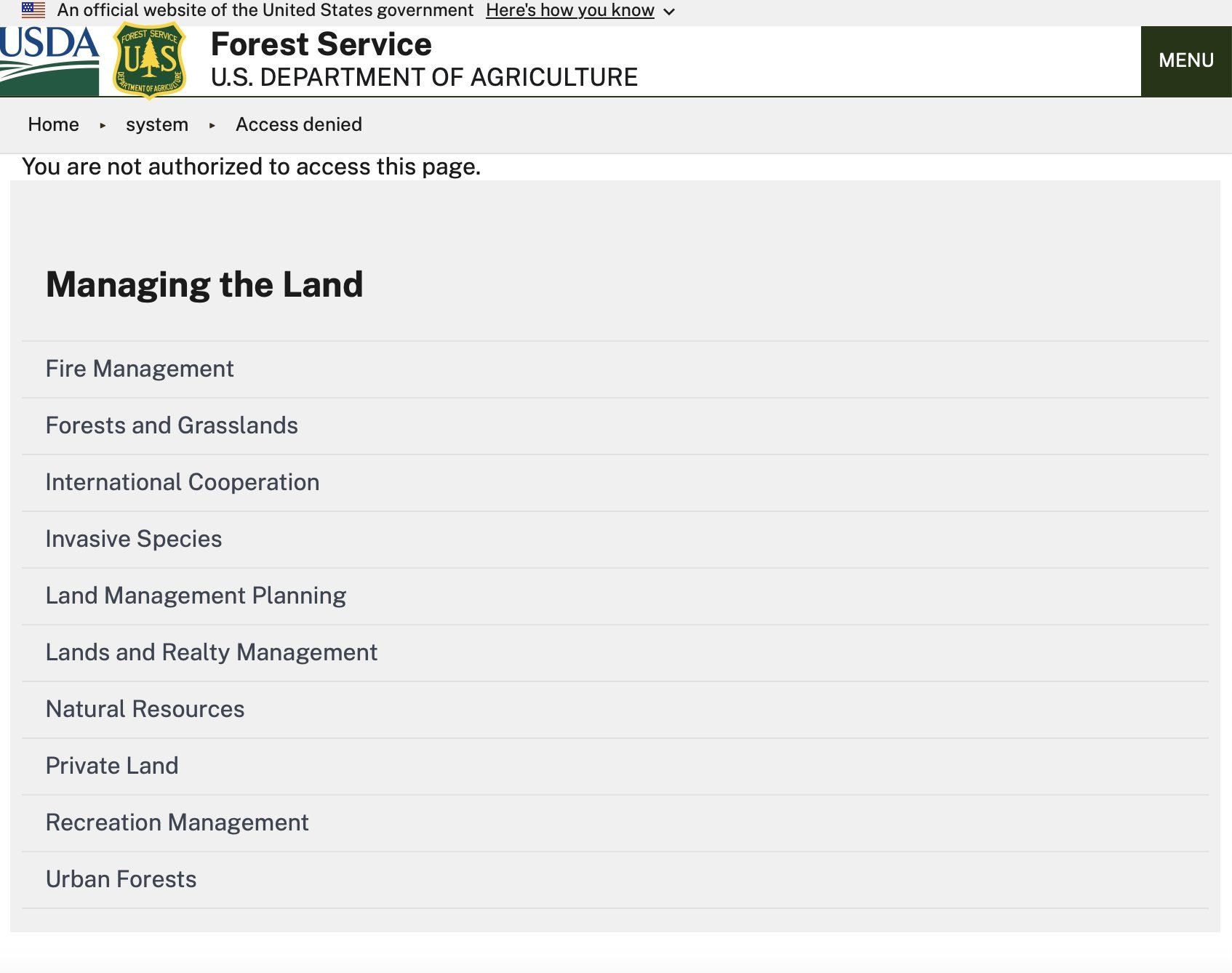 Donald Trump ordonne d'effacer la crise climatique des sites gouvernementaux : plusieurs pages déjà supprimées 3 USDA | Le message sur le portail dédié à la crise climatique du Service Forestier