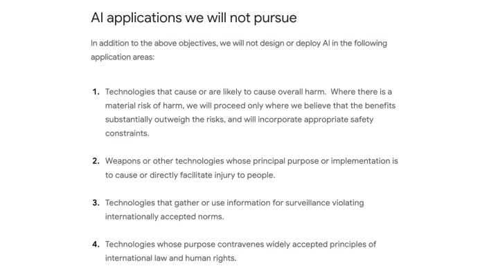 Google remet sur la table l'utilisation militaire de l'IA 2 Google Ai principles (old version).
