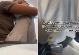 TikTok / Le truc devenu viral sur TikTok pour essayer de dormir pendant le vol : attacher la ceinture de sécurité aux chevilles pour maintenir les jambes sur le siège et essayer de dormir la tête posée sur les genoux