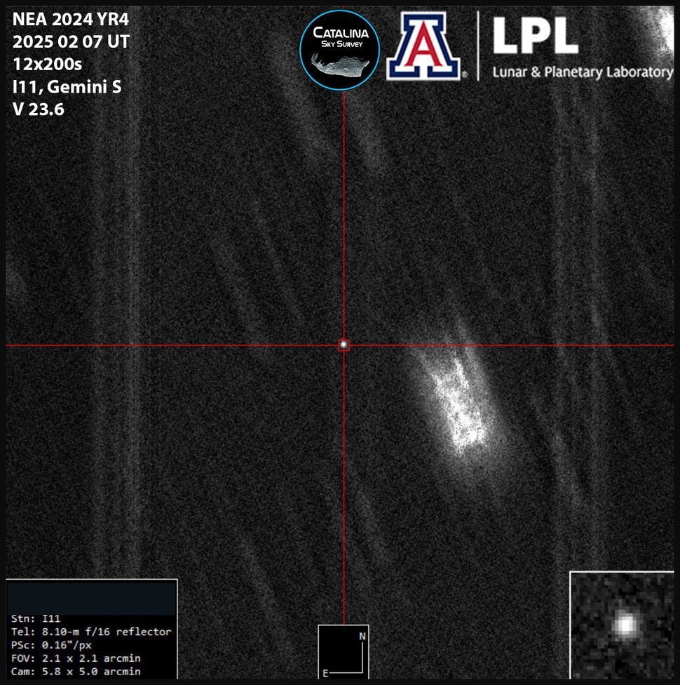 La photo de l’astéroïde 2024 YR4 qui pourrait percuter la Terre : voici à quoi il ressemble dans l’espace 2 L'astéroïde 2024 YR4 observé le 7 février 2025 depuis le télescope Gemini South / Crédit : Catalina Sky Survey/ LPL/Wierzchos/ Bryce Bolin)