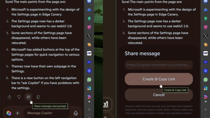 Microsoft Edge Copilot vous permet désormais de partager facilement vos conversations avec l'IA 2 Nouvelles fonctionnalités de lien de partage pour Copilot dans Edge