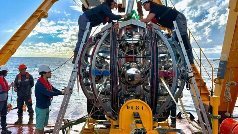 Qu'est-ce que le neutrino qui a déclenché la "lumière bleue" en Sicile 1 Un des capteurs de lumière d'Arca, le détecteur de neutrinos du Kilometre Cube Neutrino Telescope (KM3NeT) / Crédit Nature