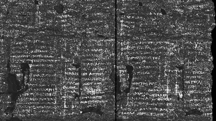 Un nouveau papyrus d'Herculanum carbonisé lors de l'éruption du Vésuve va être déchiffré grâce à l'IA 1 Le papyrus d'Herculanum PHerc. 172, l'un des trois papyrus conservés à la bibliothèque Bodléienne de l'Université d'Oxford, qui va être lu avec l'IA / Crédit : Vesuvius Challenge