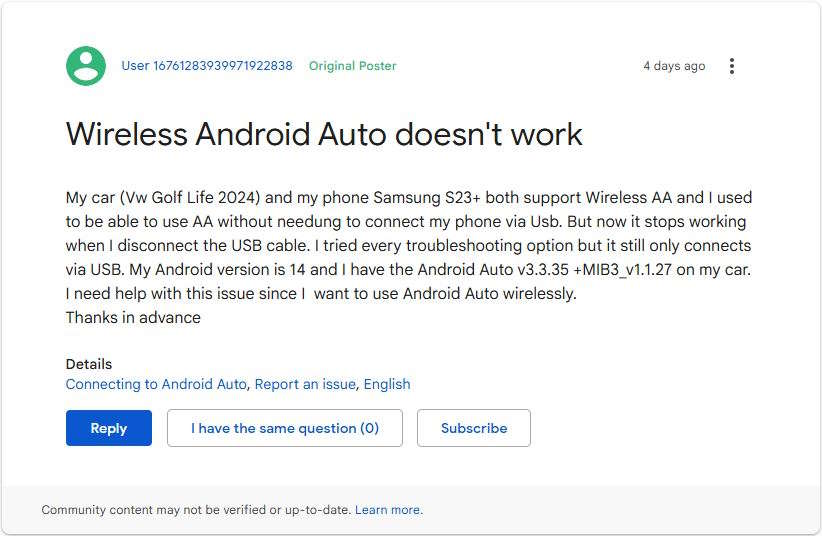 Google Android Auto sans fils reiniciar