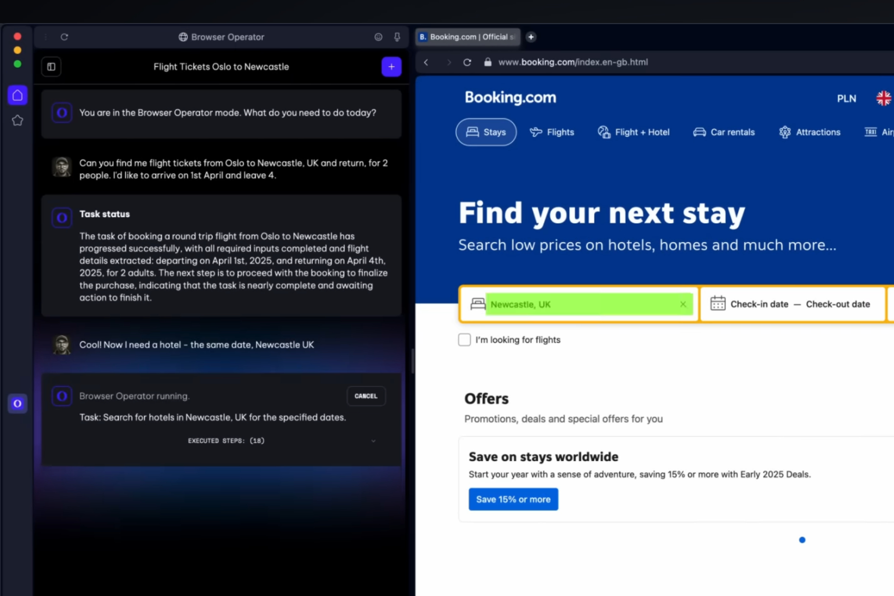 L'Opérateur d'Opera va réduire vos clics et naviguer sur le web pour vous 3 Action de l'Operator d'Opera.