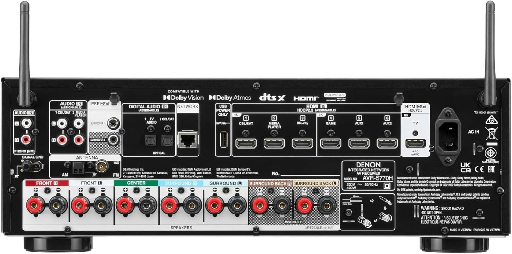 La pierre angulaire de tout système de cinéma maison : récepteur audio et vidéo recommandé Denon 4 Denon AVR-S770H ports