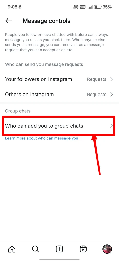 Comment empêcher les inconnus de vous ajouter à des discussions de groupe sur Instagram 5 appuyez sur qui peut vous ajouter à des groupes de discussion