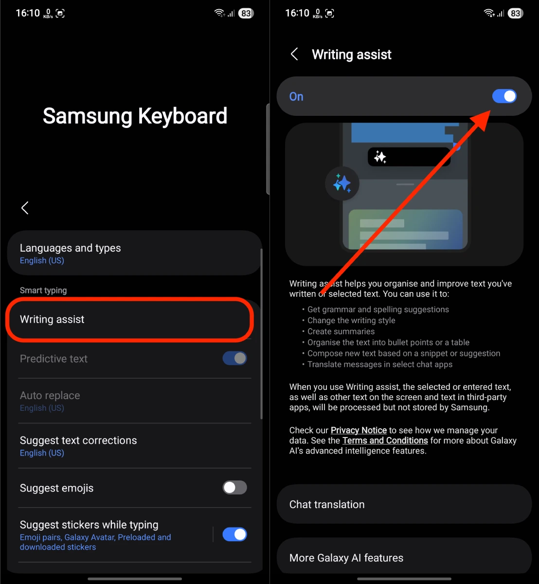 Comment désactiver le son de saisie sur le clavier Samsung ? 3 Désactiver l'assistance à l'écriture sur le clavier Samsung