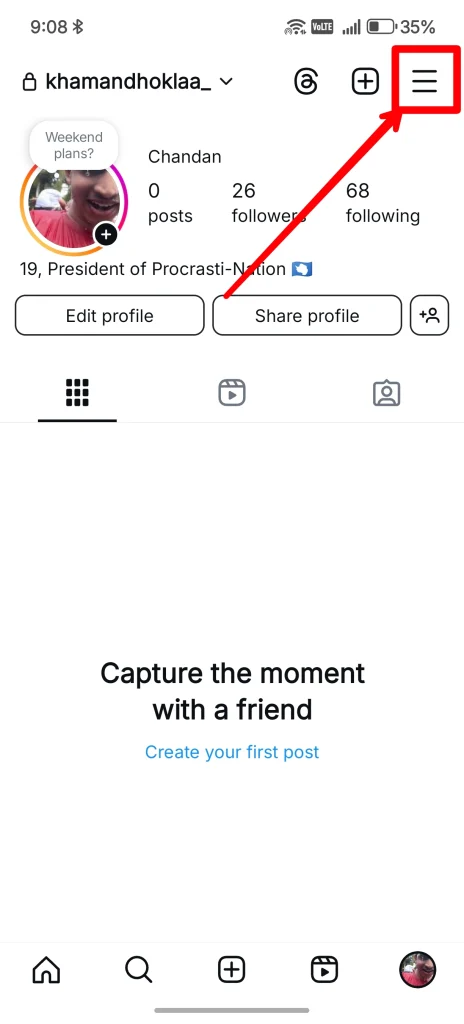 Comment empêcher les inconnus de vous ajouter à des discussions de groupe sur Instagram 2 cliquez sur les trois points sous l'onglet profil