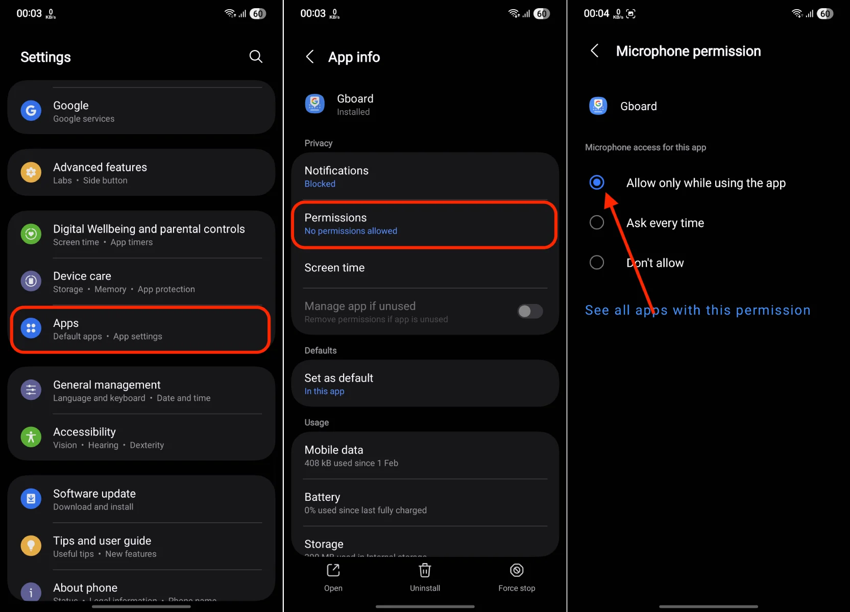 Comment résoudre l'erreur "Aucune autorisation pour activer la saisie vocale" sur Android et iOS 2 pas de permission pour activer la saisie vocale Android