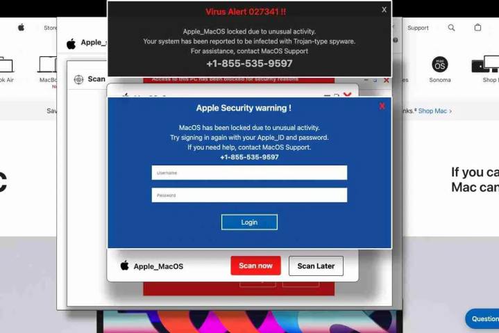 Les utilisateurs de Mac sont la cible d'une nouvelle arnaque de phishing redoutable. Voici comment rester en sécurité 2 Une faux pop-up sur un site de phishing conçu pour imiter le site officiel d'Apple.