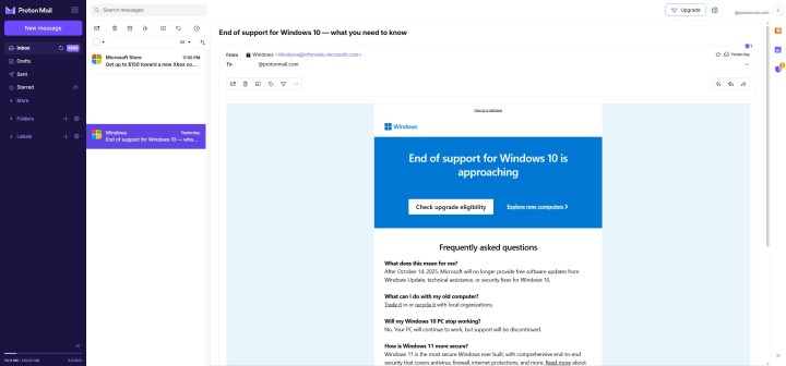 Microsoft avertit les utilisateurs : la fin du support de Windows 10 approche, découvrez vos options ! 1 L'email de Microsoft concernant la fin de vie de Windows 10.