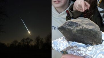 Révélations étonnantes sur les météorites retrouvées sur Terre : pourquoi elles ne correspondent pas à nos attentes 6 À gauche un bolide observé en France en 2023 (crédit : Wokege / Wikipedia); à droite une météorite récupérée au sol (Crédit : X /Vigie-Ciel)