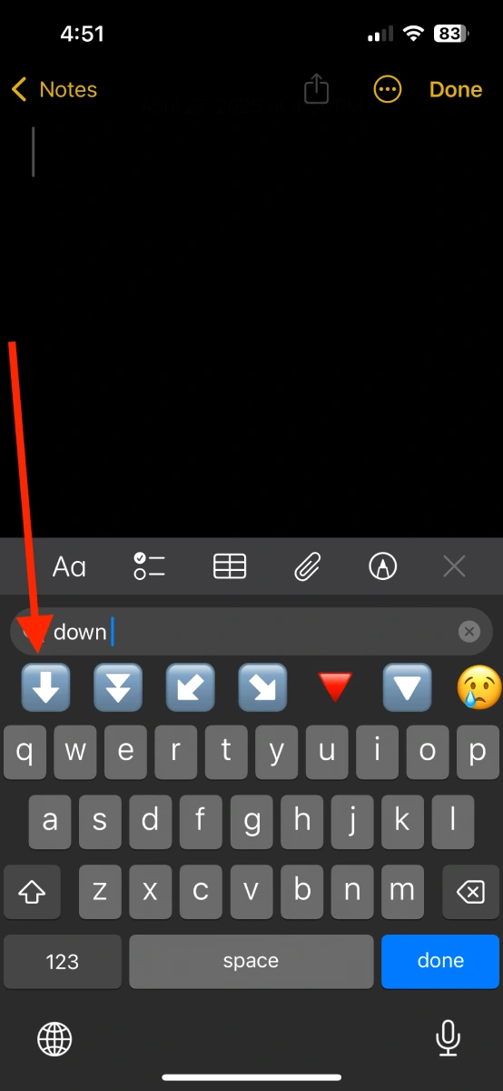 Comment taper la flèche vers le bas (↓) sur PC et mobile 7 Comment taper la flèche bas ↓ sur iPhone