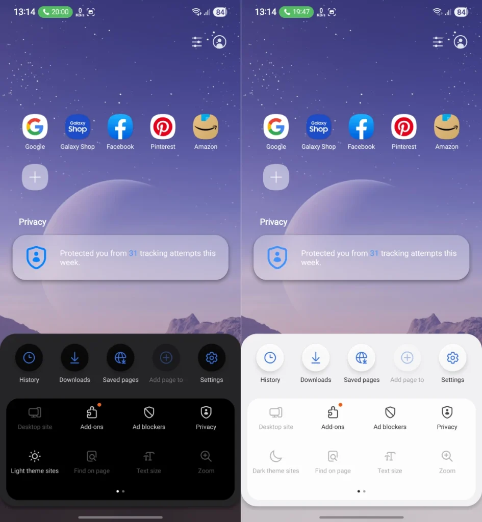 Interface redessinée de Samsung Internet One UI 8
