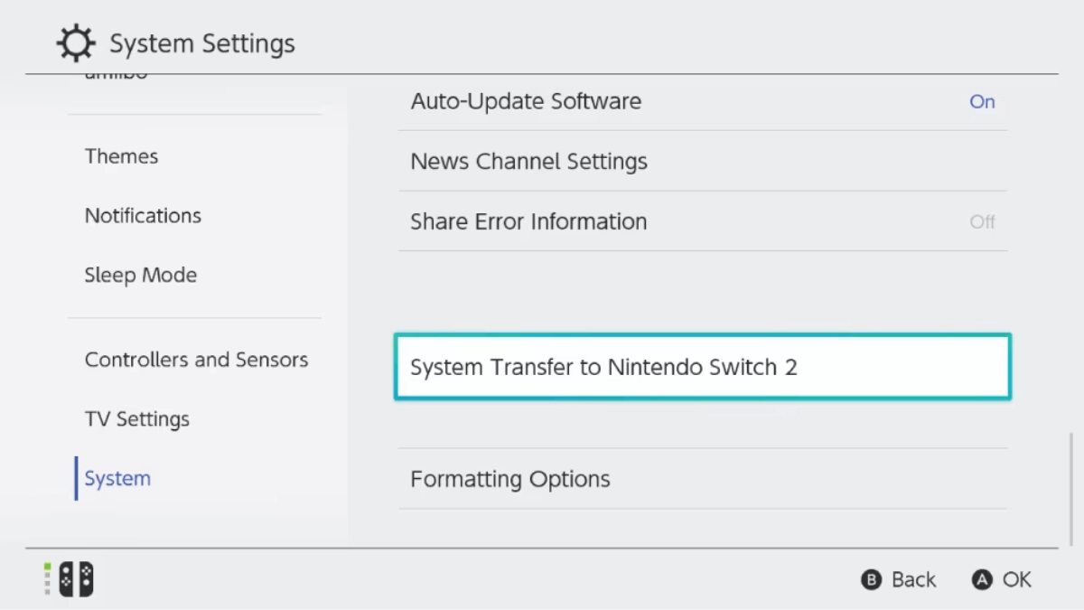 Transférer des données vers la Nintendo Switch 2