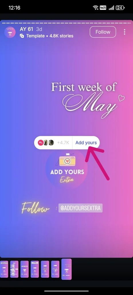 adding the template on Instagram story