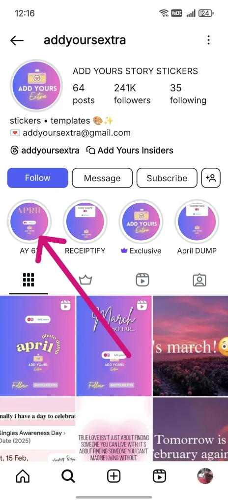 searching for highlights on the profile