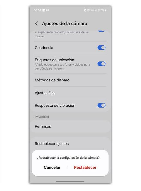 Solutions aux problèmes de caméra sur les mobiles Samsung 3 réinitialiser les paramètres de l'appareil photo samsung