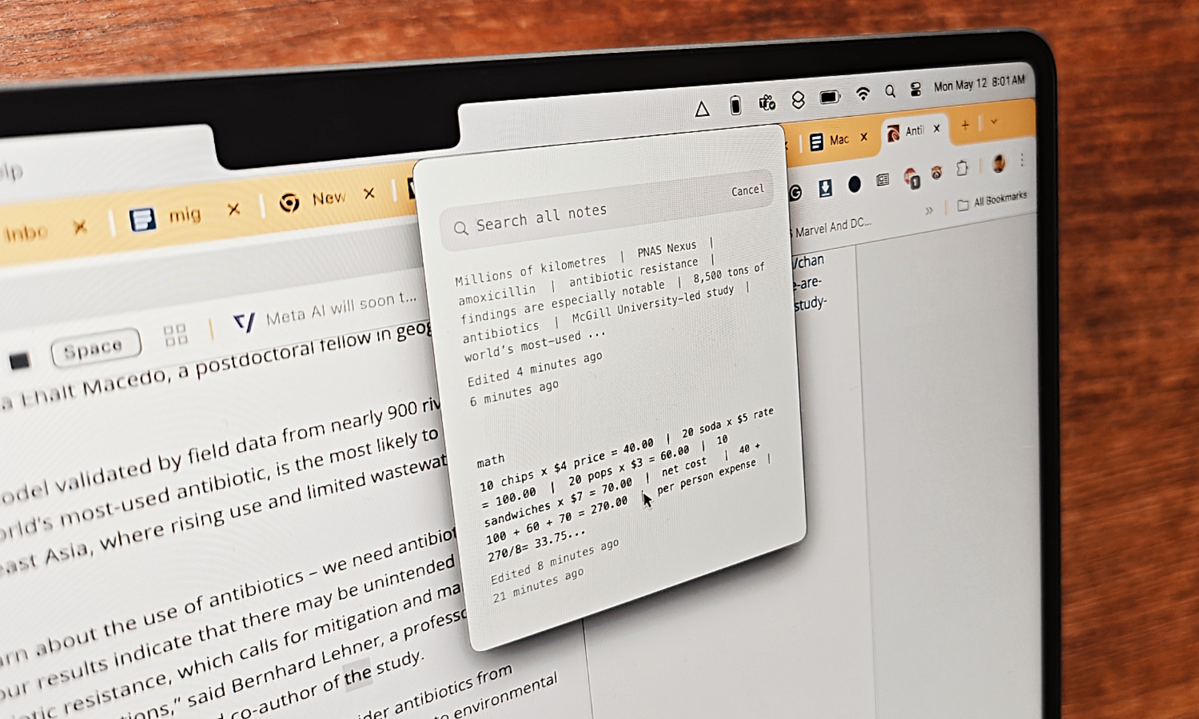 Prise de notes dans l'application Antinote pour macOS.